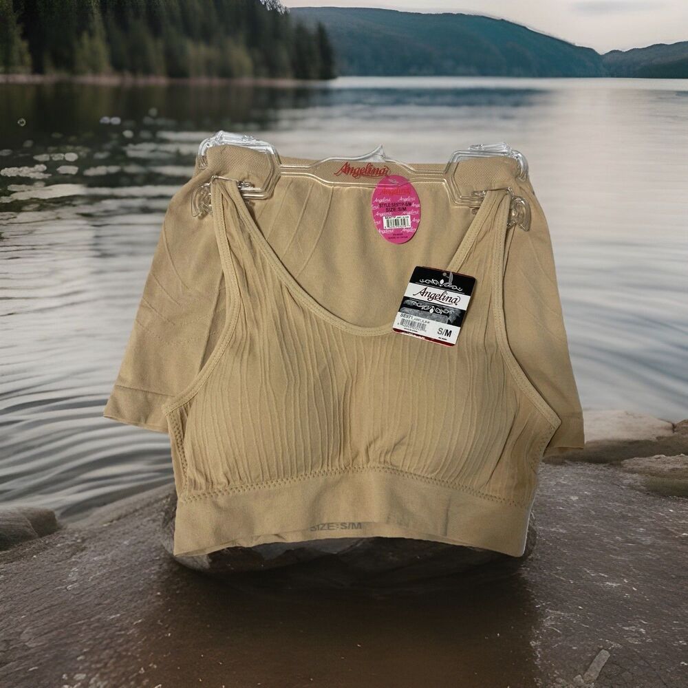 Set Active Sports Bra and Shorts Sz S/M Angelina Beige Textured Top Comfort
